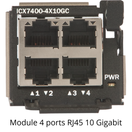 ICX7450-24P-E2 - Switch modulaire L3, 24 ports Gigabit PoE+ dont 8 PoH, 4 ports SFP+ 10G, 2 ports QSFP+ 40G, deux alimentations